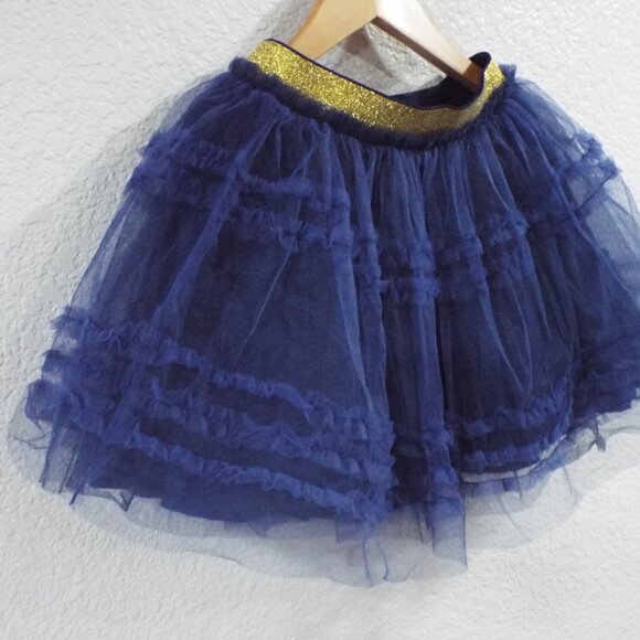 Mini Boden Girl's Navy Blue Layered Tulle Tutu Skirt Gold Elastic Waistband 5-6Y - Picture 3 of 8